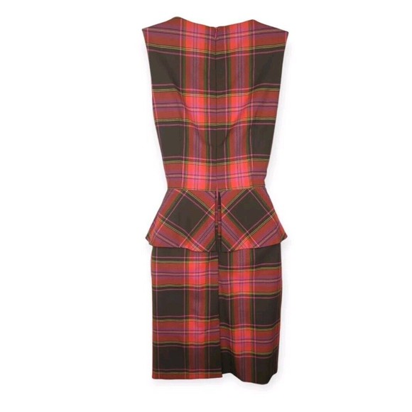 Trina Turk Pink Plaid Sheath Dress Flounce Peplum Tartan Faux Wrap Sleeveless 2 - Picture 3 of 6
